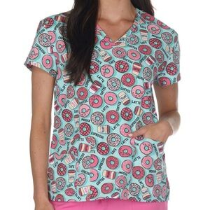 NWT Women’s Large Coffee Talk Donut Print Scrubfinity Basix Scrub Top